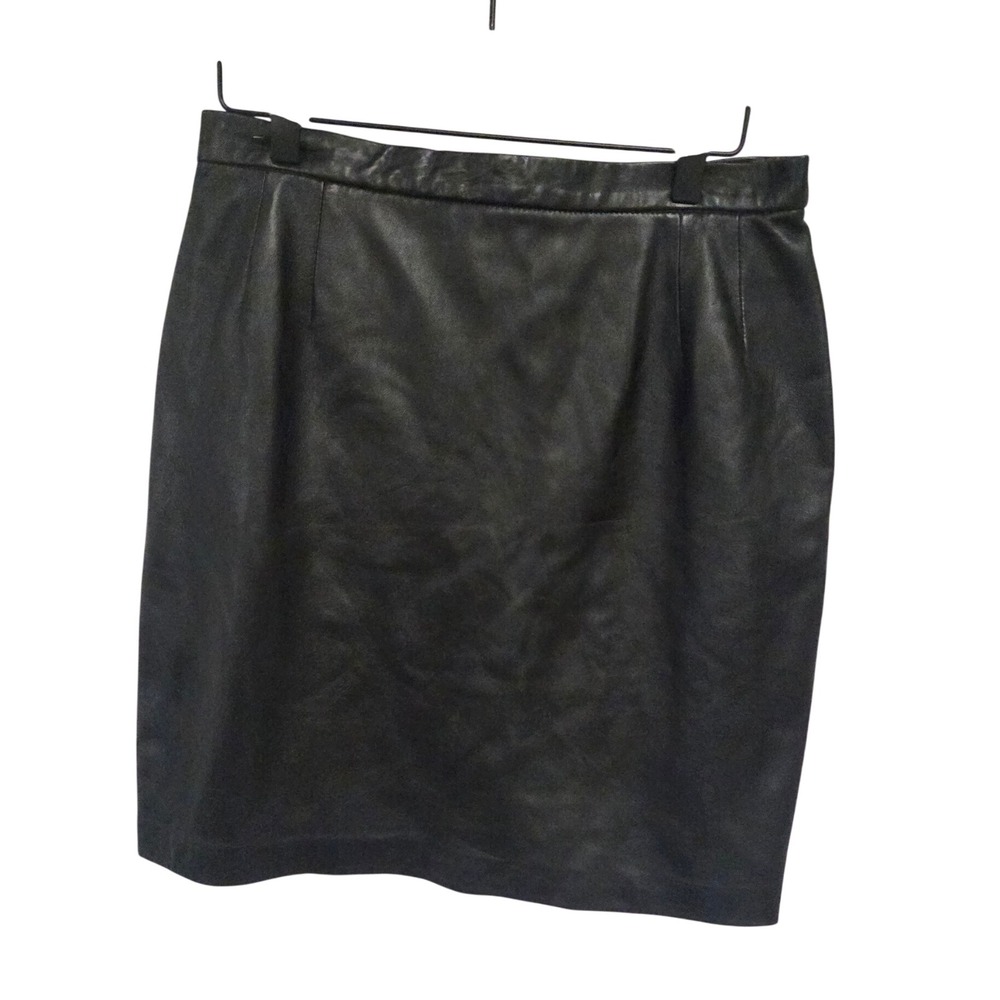 Vintage Y2K Liz Claiborne Collection Black 100% Leather Pencil Skirt Womens 12